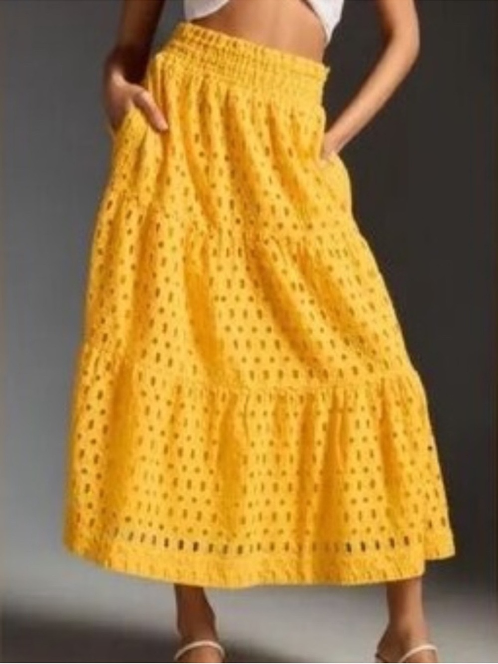 Anthropologie Somerset Yellow Eyelet Tiered Skirt - NEW WITH TAGS